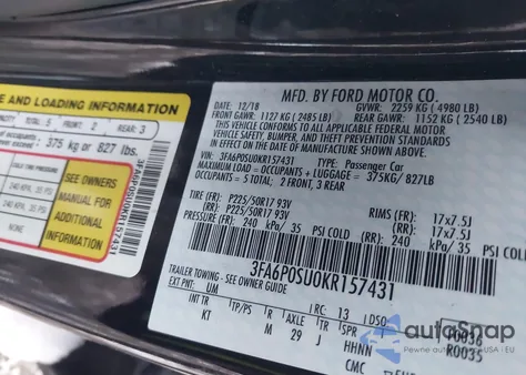 2019 Ford Fusion Energi Titanium from USA, damaged, VIN 3FA6P0SU0KR157431